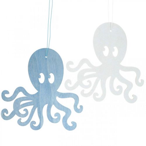 Floristik24 Pulpo para colgar Pulpo de madera azul, blanco Decoración de verano marítima 8pcs