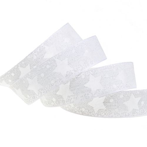Cinta de organza con motivo estrella blanco 25mm 15m | Floristik24.es