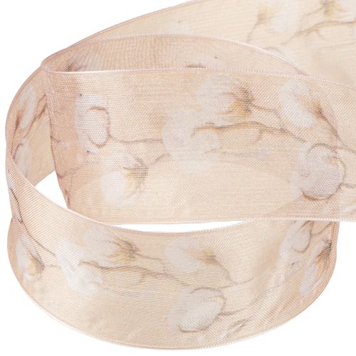 Artículo Cinta de organza flores de algodón cinta decorativa rosa 40mm 15m