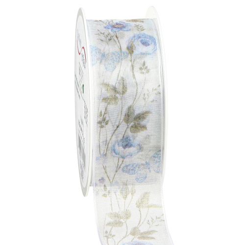 Floristik24 Cinta organza flores azul cinta decorativa tela organza 40mm 15m