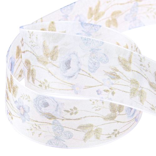 Artículo Cinta organza flores azul cinta decorativa tela organza 40mm 15m