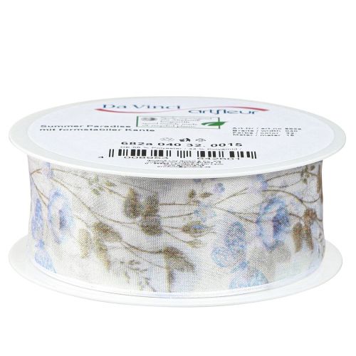 Artículo Cinta organza flores azul cinta decorativa tela organza 40mm 15m