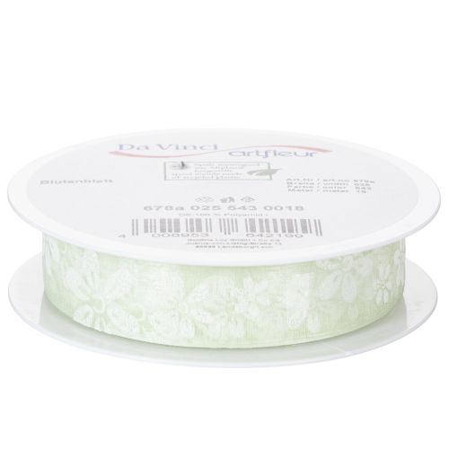 Artículo Cinta de organza, floral, para regalo, verde, 25 mm, 18 m
