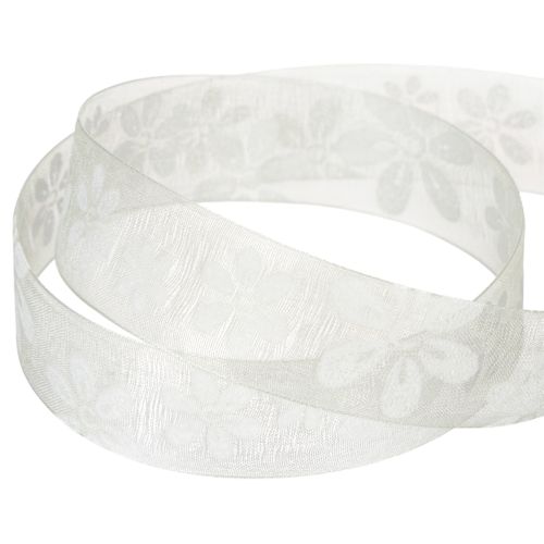 Artículo Cinta de organza, floral, para regalo, verde, 25 mm, 18 m