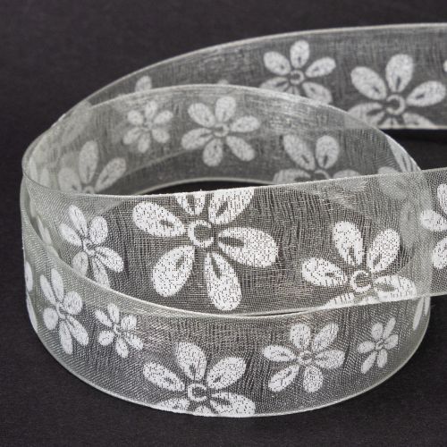 Artículo Cinta de organza, floral, para regalo, verde, 25 mm, 18 m