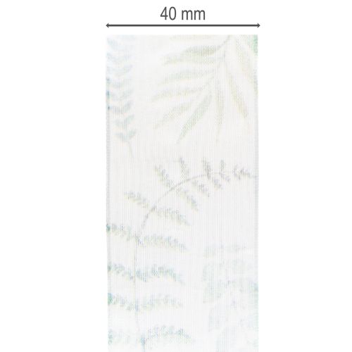 Artículo Cinta de organza, cinta de gasa, ramas frondosas, verde, 40 mm, 15 m