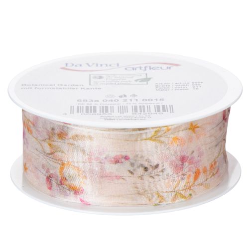 Artículo Cinta de organza, cinta de gasa, floral, naranja/rosa, 40 mm, 15 m
