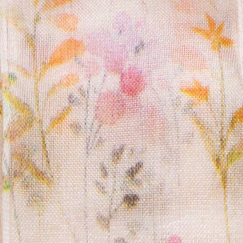 Artículo Cinta de organza, cinta de gasa, floral, naranja/rosa, 40 mm, 15 m
