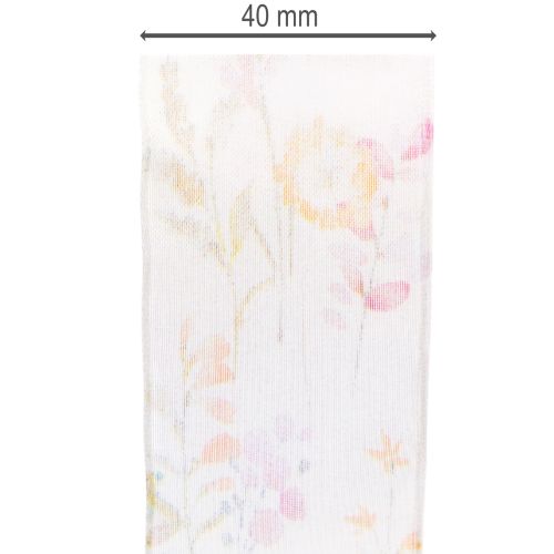 Artículo Cinta de organza, cinta de gasa, floral, naranja/rosa, 40 mm, 15 m