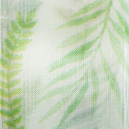 Artículo Cinta de organza, cinta de gasa, verde con zarcillos de hojas, 40 mm de ancho, 15 m de largo