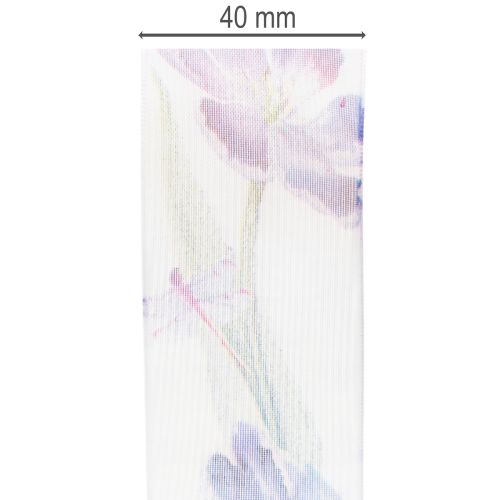 Artículo Cinta de organza, cinta de gasa, tulipanes loro, morado, 40 mm, 18 m