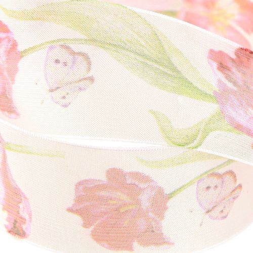 Artículo Cinta de organza cinta de gasa loro tulipanes rojo 40mm 18m