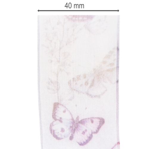 Artículo Cinta de organza, cinta de gasa, mariposas, morado, 40 mm, 18 m