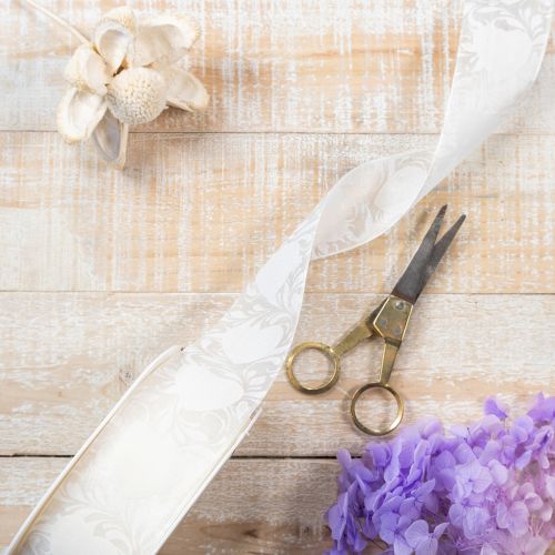 Artículo Cinta de organza color crema, cinta decorativa con corazones, 40 mm de ancho, 15 m de largo.