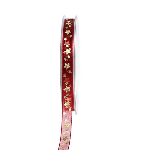 Artículo Cinta de organza rojo oscuro con estrellas 15mm 20m