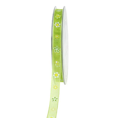 Floristik24 Cinta de organza verde con patrón 10mm 20m