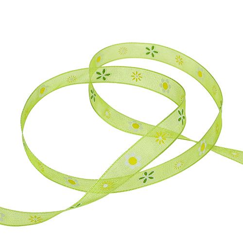 Floristik24 Cinta de organza verde con patrón 10mm 20m