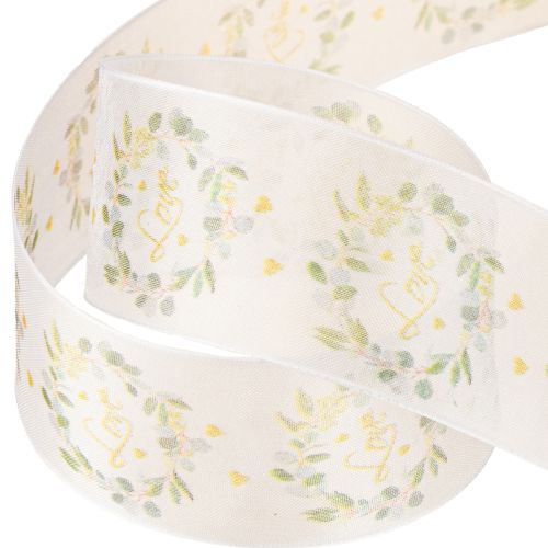 Artículo Cinta de organza para decoración de bodas «Love» blanca 40 mm 15 m