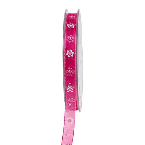 Cinta de organza rosa con patrón 10mm 20m
