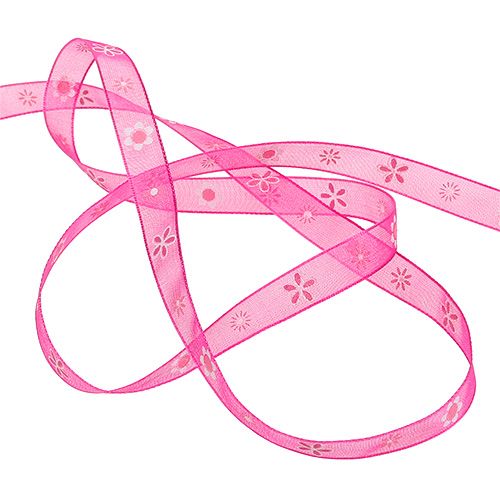 Floristik24 Cinta de organza rosa con patrón 10mm 20m