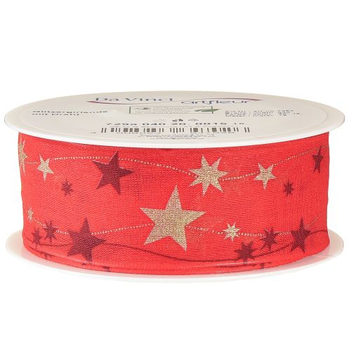 Artículo Cinta navideña cinta roja con estrellas borde de alambre 40mm 15m