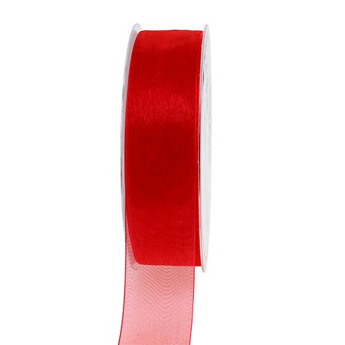 Floristik24 Cinta de organza con orillo 2,5cm 50m rojo