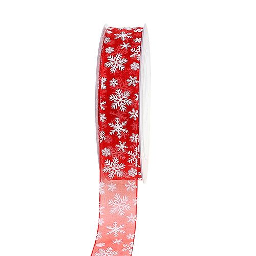 Floristik24 Cinta de organza Navidad roja 25mm 20m