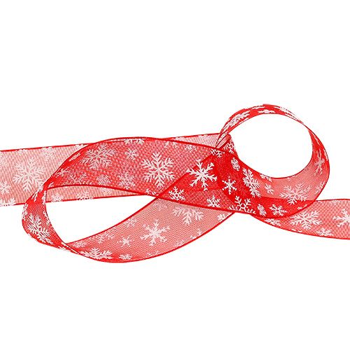 Floristik24 Cinta de organza Navidad roja 25mm 20m