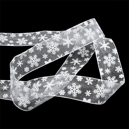 Floristik24 Cinta organza Navidad blanco 25mm 20m