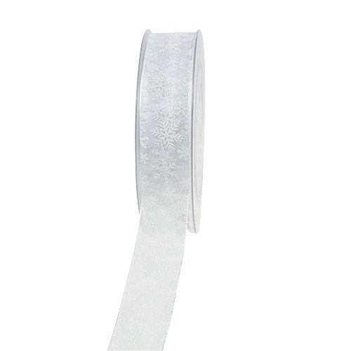 Floristik24 Cinta organza Navidad blanco 25mm 20m