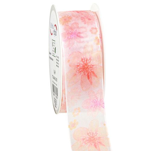 Artículo Cinta de organza con flores cinta de regalo albaricoque 40mm 15m