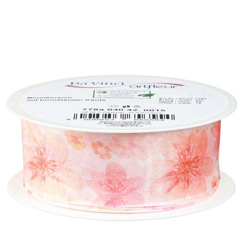 Artículo Cinta de organza con flores cinta de regalo albaricoque 40mm 15m