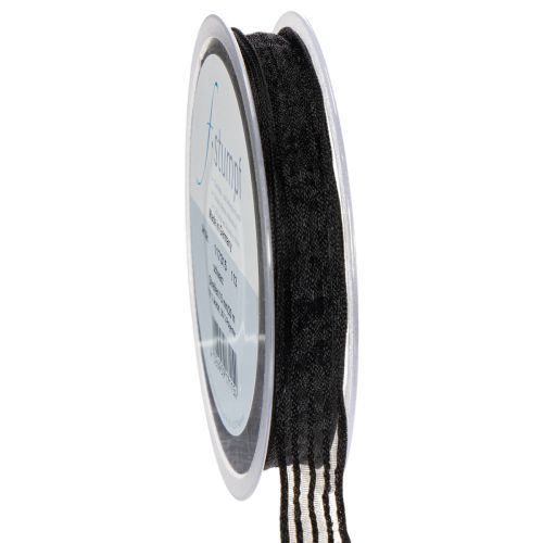 Floristik24 Cinta de organza a rayas, cinta de regalo, negra, 15 mm de ancho, 20 m de largo