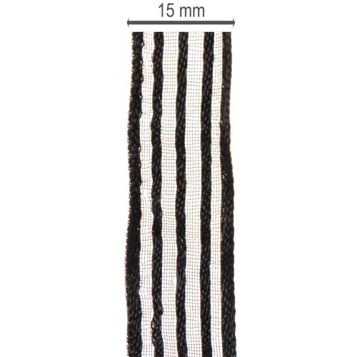 Artículo Cinta de organza a rayas, cinta de regalo, negra, 15 mm de ancho, 20 m de largo