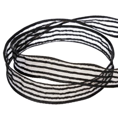 Artículo Cinta de organza a rayas, cinta de regalo, negra, 15 mm de ancho, 20 m de largo