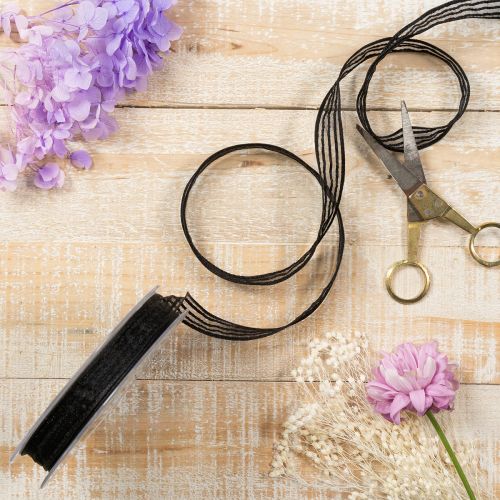 Artículo Cinta de organza a rayas, cinta de regalo, negra, 15 mm de ancho, 20 m de largo
