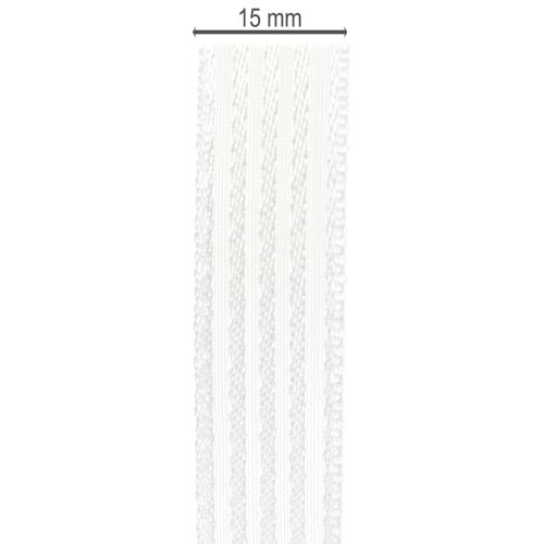 Artículo Cinta de organza a rayas, cinta de regalo, blanca, 15 mm, 20 m