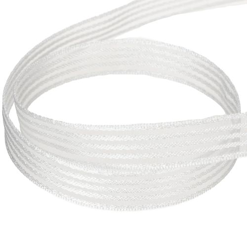 Artículo Cinta de organza a rayas, cinta de regalo, blanca, 15 mm, 20 m