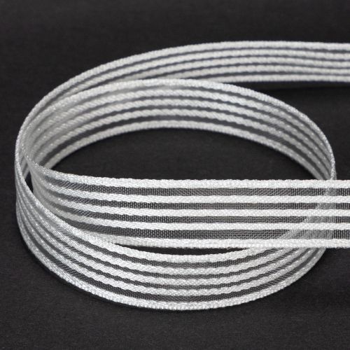 Artículo Cinta de organza a rayas, cinta de regalo, blanca, 15 mm, 20 m