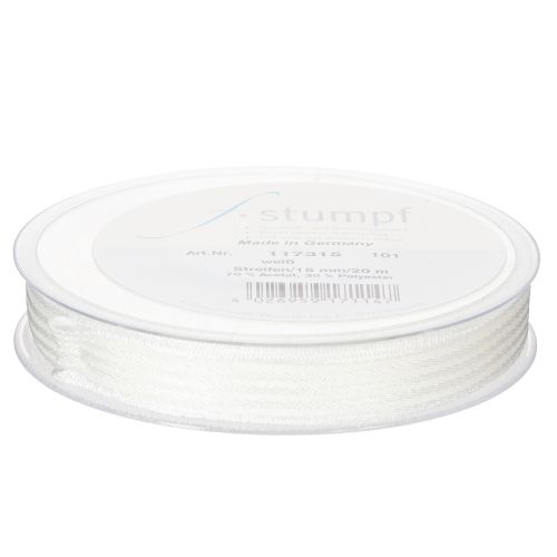 Artículo Cinta de organza a rayas, cinta de regalo, blanca, 15 mm, 20 m