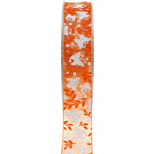 Floristik24 Cinta organza mariposas 25mm naranja cinta decorativa cinta regalo 20m