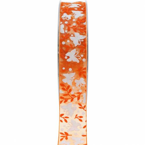 Floristik24 Cinta de organza mariposas 25mm cinta decorativa naranja cinta regalo 20m