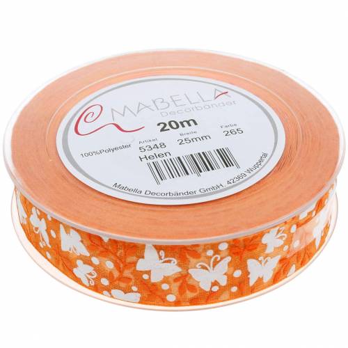 Floristik24 Cinta organza mariposas 25mm naranja cinta decorativa cinta regalo 20m
