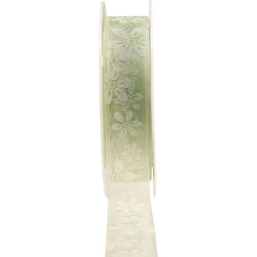 Floristik24 Cinta de organza flores cinta de regalo verde 25mm 18m