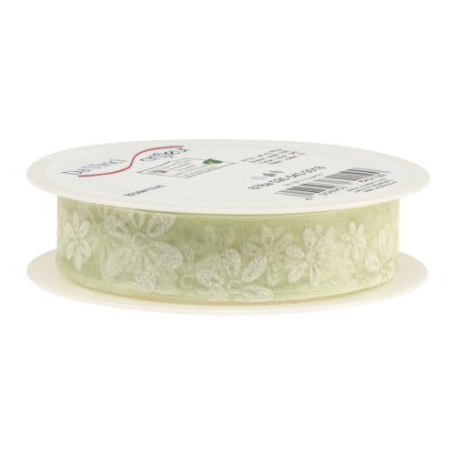 Artículo Cinta de organza flores cinta de regalo verde 25mm 18m