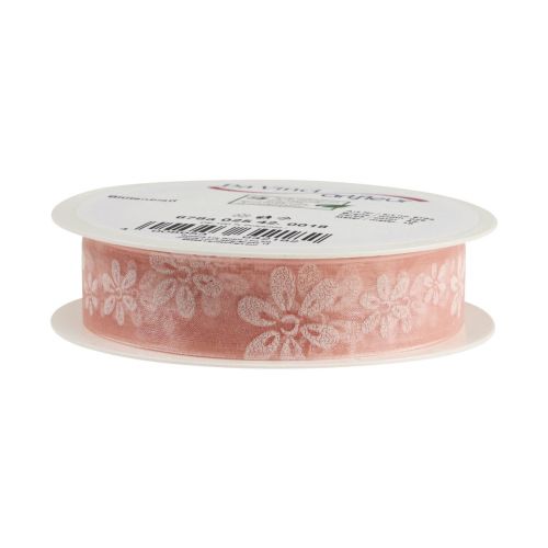 Artículo Cinta de organza flores cinta de regalo rosa 25mm 18m
