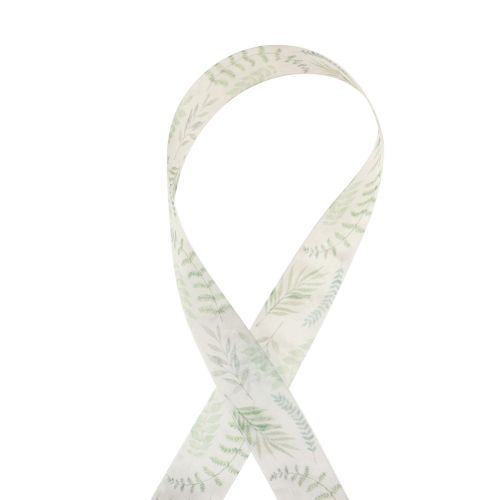 Artículo Cinta de organza cinta de gasa hojas ramas verde 40mm 15m