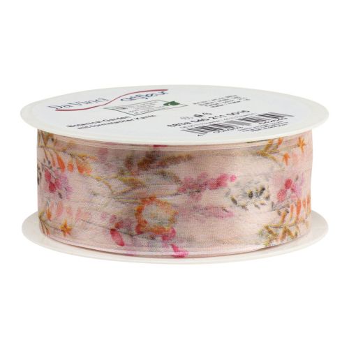 Artículo Cinta de organza cinta de gasa flores naranja rosa 40mm 15m