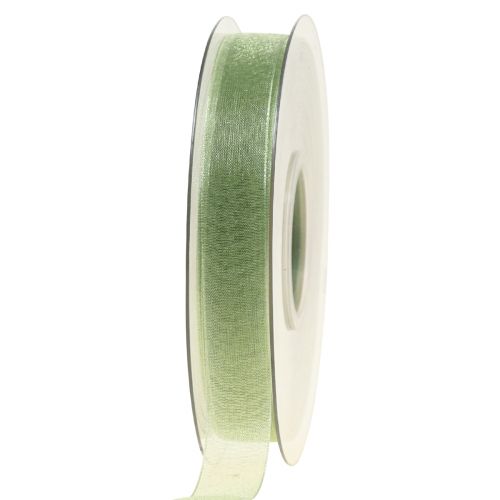 Artículo Cinta de organza verde para regalo con orillo verde lima 15 mm 50 m