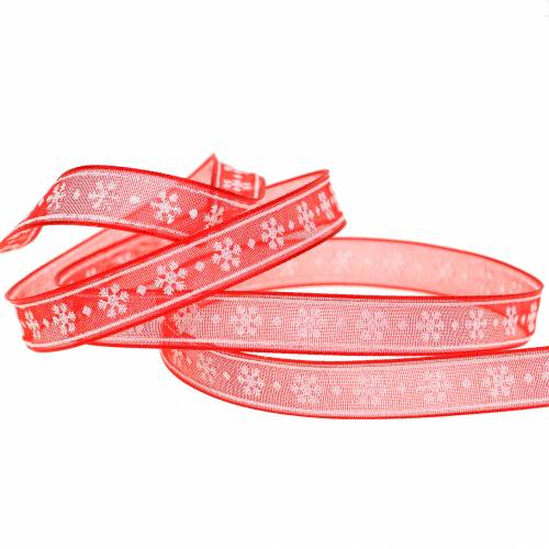 Cinta de organza con copo de nieve rojo 10mm 20m